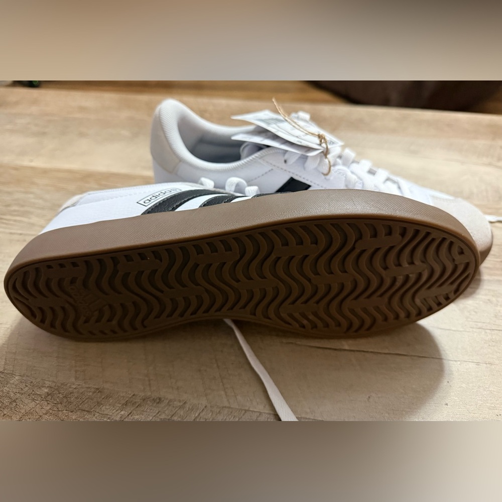 Adidas White Sneakers with Black Stripes